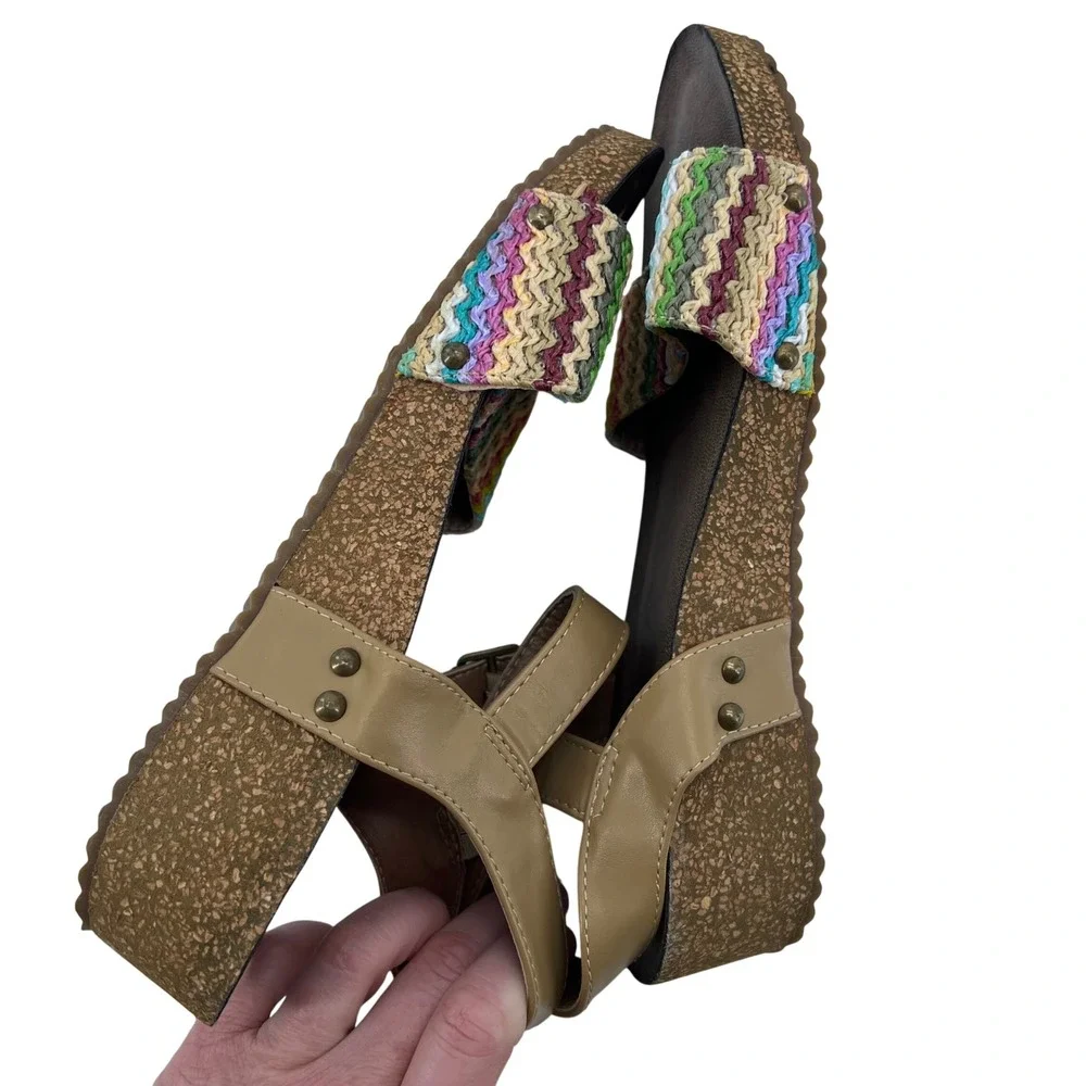 Boutique by Corkys Delano Womens‎ Tan Multi Color Woven Wedge Sandals Size 9